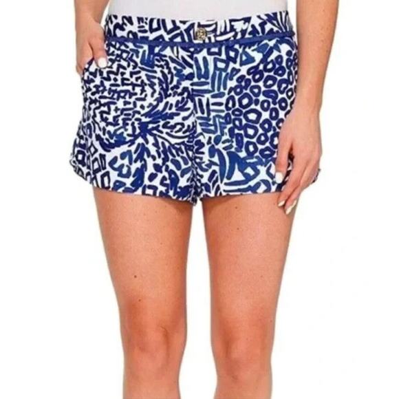 Lilly Pulitzer Shorts Size 0 Blue Animal Print Low Rise Tropical Resort Preppy - Picture 1 of 7